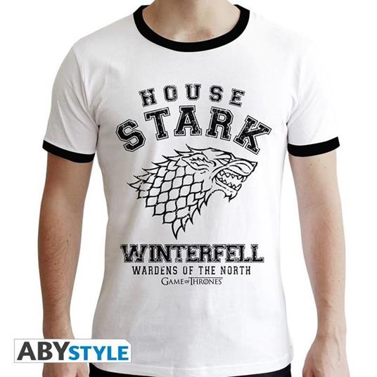 Game Of Thrones. T-shirt House Stark Man Ss White. Premium Extra Large