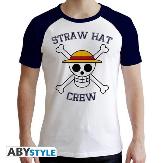 One Piece. T-shirt Skull Man Ss White & Blue. Premium Double Xl