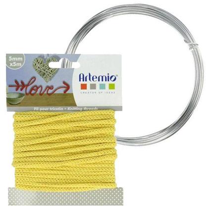 Filato per maglieria giallo 5 mm x 5 m + filo di alluminio