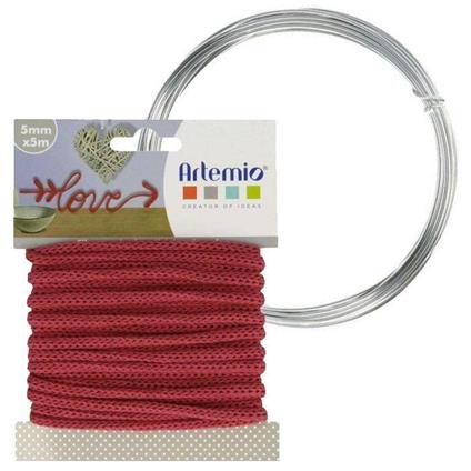Filato per maglieria rosso 5 mm x 5 m + filo di alluminio