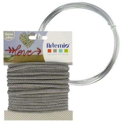 Filato per maglieria grigio 5 mm x 5 m + filo di alluminio