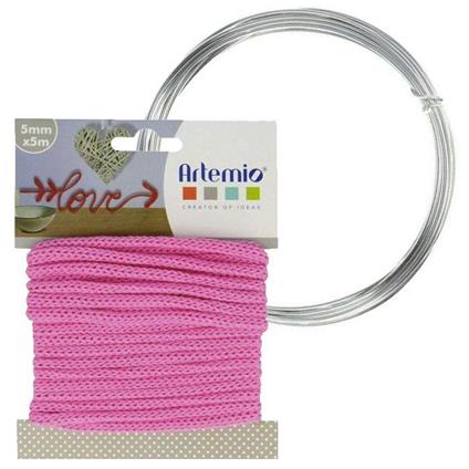 Filato per maglieria fucsia 5 mm x 5 m + filo di alluminio