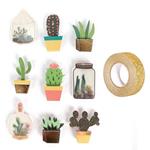 9 adesivi 3D botanica e cactus 4 cm + washi tape dorato 5 m