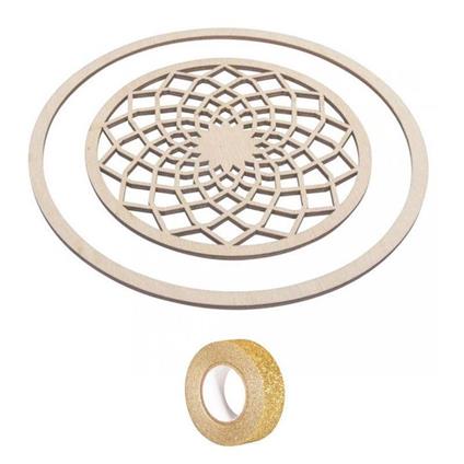 Dischi in legno per Acchiappasogni Ø 13 cm + anello 18 cm + washi tape dorato 5 m