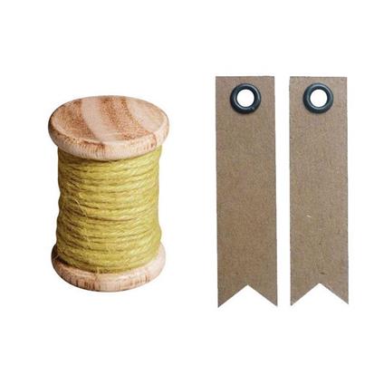 Spago 5 m - giallo sole + 20 etichette kraft con gagliardetto