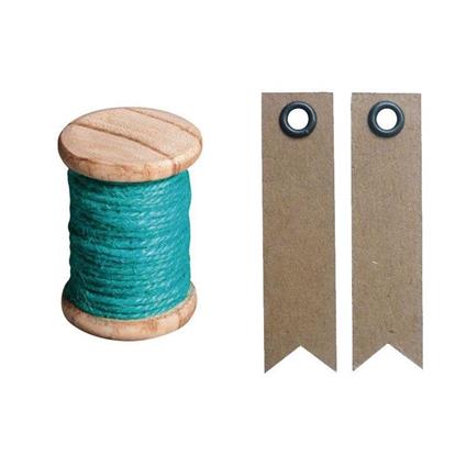 Spago 5 m - Turchese + 20 etichette kraft con gagliardetto