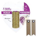 Bobina di filo metallico dorato 25 m - String Art + 20 etichette kraft con gagliardetto