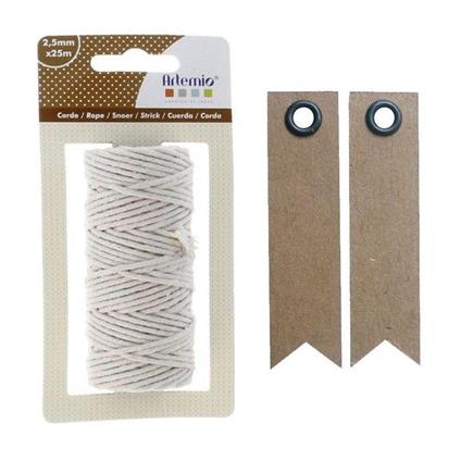 Filato di cotone per macrame 25 m - Beige + 20 etichette kraft con gagliardetto