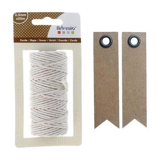 Filato di cotone per macrame 25 m - Beige + 20 etichette kraft con gagliardetto
