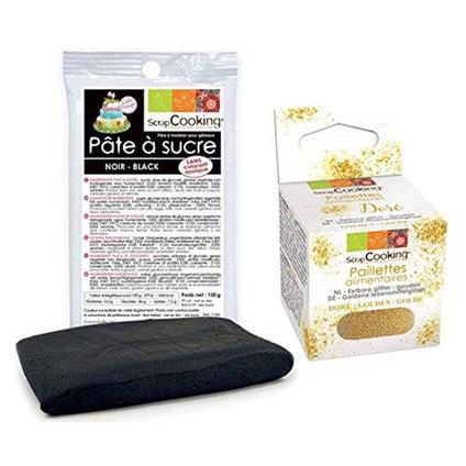 Pasta di zucchero nera 100 g + Glitter alimentare oro - ScrapCooking - Idee  regalo