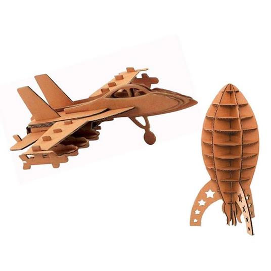 2 modelli in cartone da assemblare: aeroplano e razzo