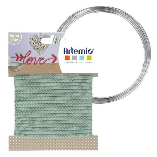 Filato per maglieria lichene 5 mm x 5 m + filo di alluminio