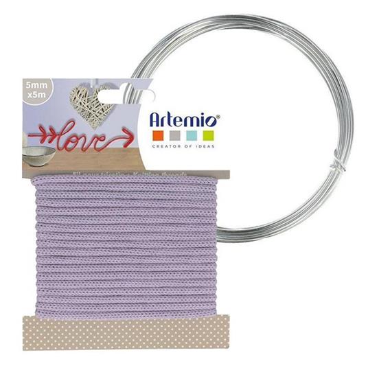 Filato per maglieria lavanda 5 mm x 5 m + filo di alluminio
