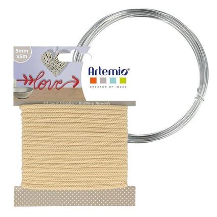 Filato per maglieria vaniglia 5 mm x 5 m + filo di alluminio