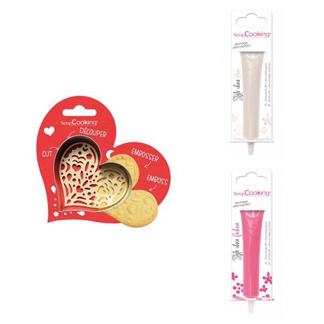 Kit tagliabiscotti cuore + 2 penne al cioccolato bianco e fucsia - 2