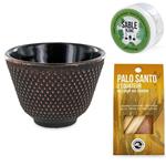 Portaincenso a coppa nero e oro + sabbia bianca + bastoncini di Palo Santo