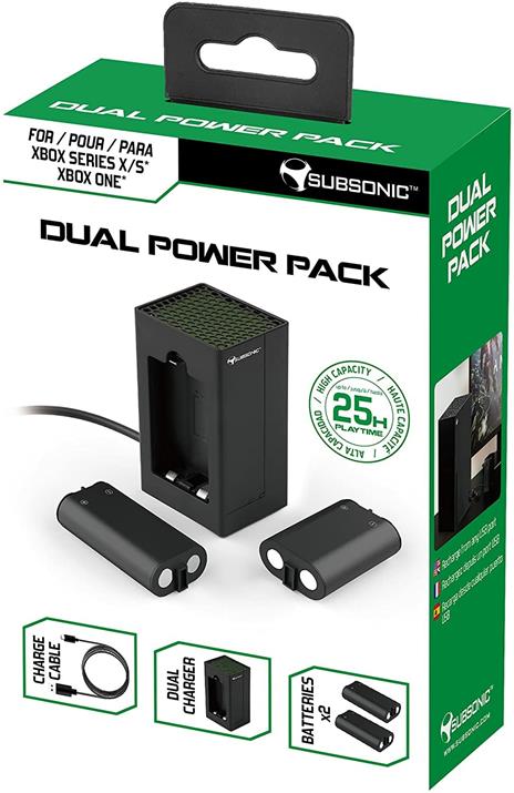 Subsonic - Kit Di Ricarica Dual Power Pack - 2 Batterie, Caricatore e Cavo per Controller Serie Xbox X/S -