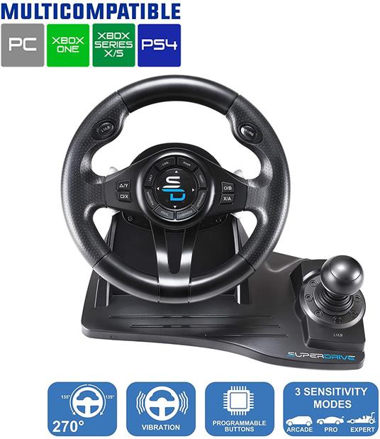 Superdrive - Gs550 Racing Wheel con Pedali, Paddles, Shifter E Vibrazione per Xbox Serie X/S, PS4, Xbox One, PC (Programmabile Per Tutti I Giochi - 2