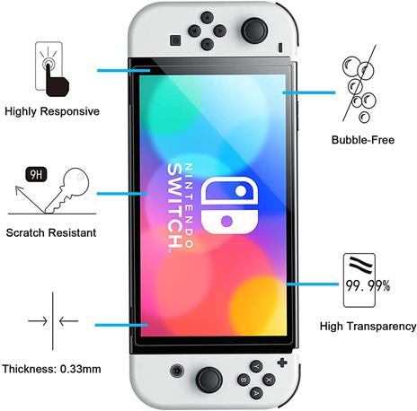 NEW'C 3 Pezzi, Vetro Temperato per Nintendo Switch (modèle OLED), Pellicola Prottetiva Anti Graffio, Anti-Impronte, Senza Bolle, Durezza 9H, 0,33mm Ultra Trasparente, Ultra Resistente - 3
