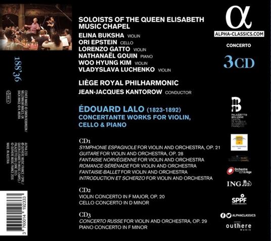 Opere concertanti per violino, violoncello e pianoforte - CD Audio di Edouard Lalo,Jean-Jacques Kantorow,Orchestra Filarmonica di Liegi,Soloists of the Queen Elisabeth Music Chapel - 2