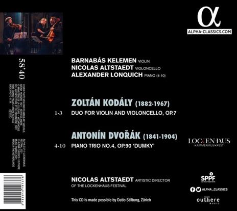 Duo for Violin and Violoncello / Piano Trio op.90 - CD Audio di Antonin Dvorak,Zoltan Kodaly - 2