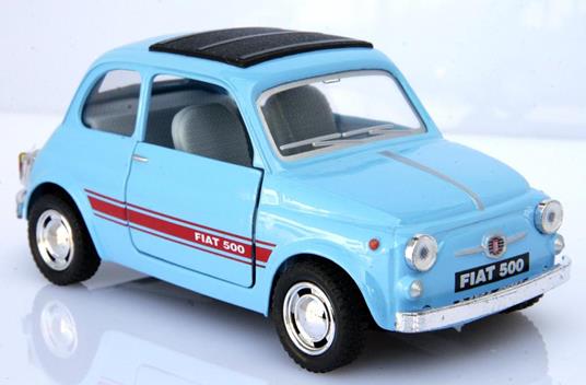 Fiat 500 Classic Azzurra Modellino Metallo C Molla Richiamo. Cm 13X5 5X6 1.  24 Per Bambini