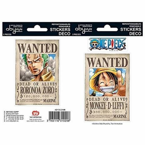 Adesivi One Piece. 2 Fogli. Wanted Luffy e Zoro X5
