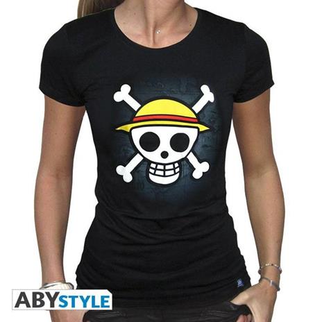 One Piece. T-shirt Skull With Map Woman Ss Black. Basic (Gd) Large