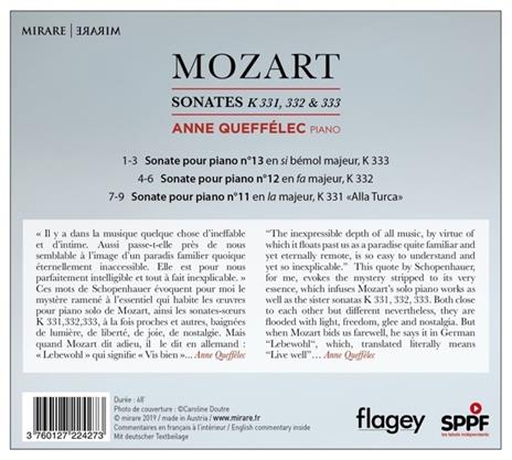 Sonate per pianoforte K331, K332, K333 - CD Audio di Wolfgang Amadeus Mozart,Anne Queffélec - 2