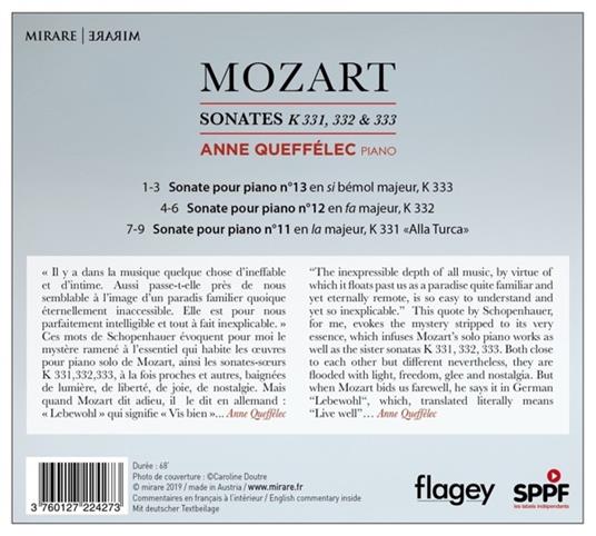 Sonate per pianoforte K331, K332, K333 - CD Audio di Wolfgang Amadeus Mozart,Anne Queffélec - 2