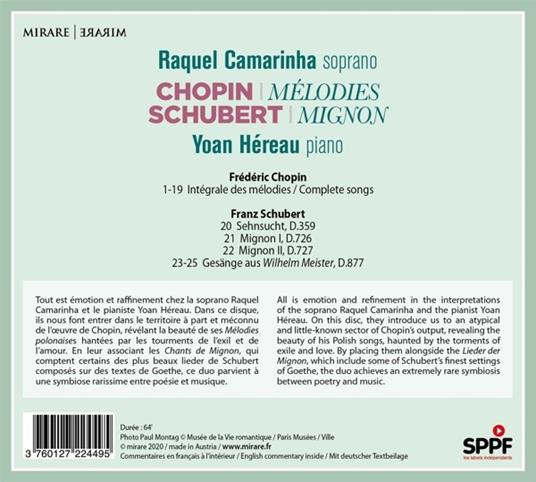 Melodies / Mignon - CD Audio di Frederic Chopin,Franz Schubert,Raquel Camarinha - 2