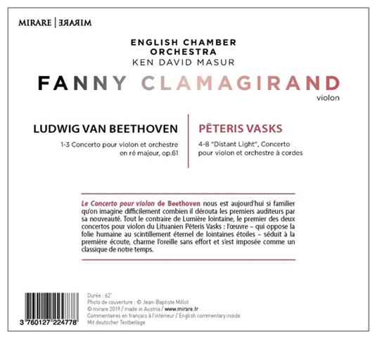 Concerto For Violin & Orchestra / Distant Light - CD Audio di Ludwig van Beethoven,Peteris Vasks,Fanny Clamagirand - 2