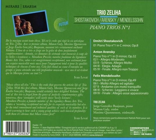 Shostakovich-Arensky-Mendelssohn - CD Audio di Dmitri Shostakovich,Felix Mendelssohn-Bartholdy,Anton Arensky,Trio Zeliha - 2