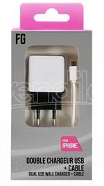 FREAKS Alimentatore AC 2 USB Slot + Cavo per iPhone Bianco