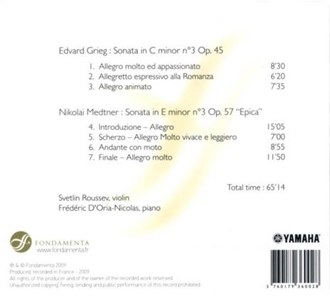 Grieg-Medtner - CD Audio di Svetlin-Frederic D'Oria-Nicolas Roussev - 2