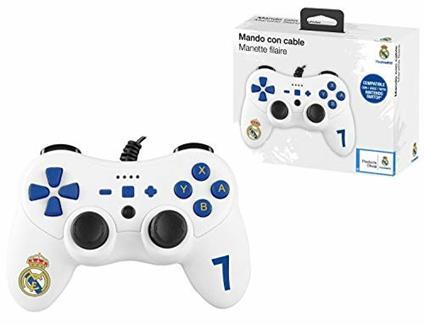 Subsonic Pro S Club Controller per Consola con Cavo Ultra Lungo 3 Metri, Vibrazione e Giroscopio, Calcio Real Madrid Nintendo Switch