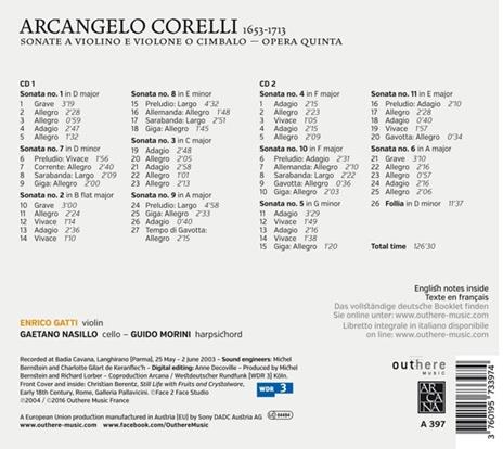 Sonate a violino e violone o cimbalo. Opera quinta - CD Audio di Arcangelo Corelli - 2