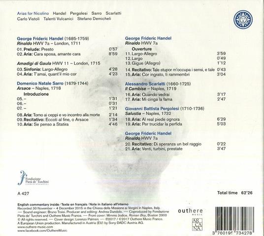 Arie per Nicolino - CD Audio di Carlo Vistoli - 2