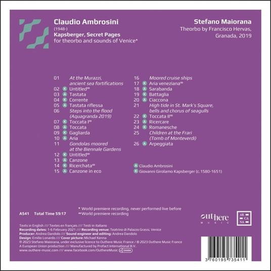 Kapsberger, Secret Pages for Theorbo and Sounds of Venice - CD Audio di Claudio Ambrosini,Stefano Maiorana - 2