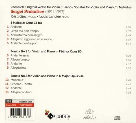Complete Original Works For Violin And Piano - CD Audio di Sergei Prokofiev - 2