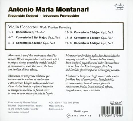 Montanari Concerto per Violino - CD Audio di Johannes Pramsohler - 2