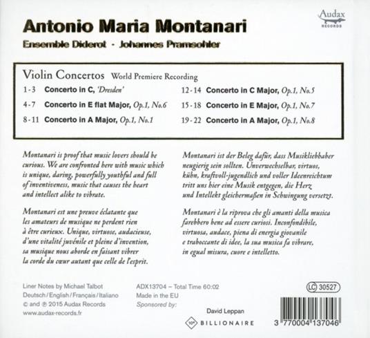 Montanari Concerto per Violino - CD Audio di Johannes Pramsohler - 2