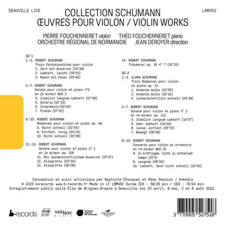 Schumann Collection. Violin Works - CD Audio di Robert Schumann,Clara Schumann,Pierre Fouchenneret - 2