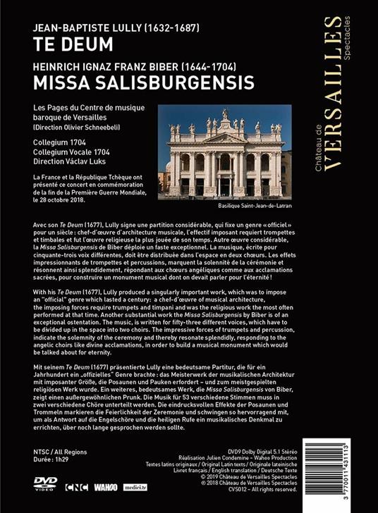 Te Deum / Missa Salisburgensis (DVD) - DVD di Jean-Baptiste Lully,Heinrich Ignaz Franz Von Biber,Collegium Vocale 1704,Vaclav Luks,Pages et les Chantres du Centre de Musique Baroque de Versailles - 2