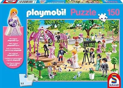 Schmidt Spiele Matrimonio, puzzle per bambini, 150 pezzi, con personaggio Playmobil, Colore Blu, 56271