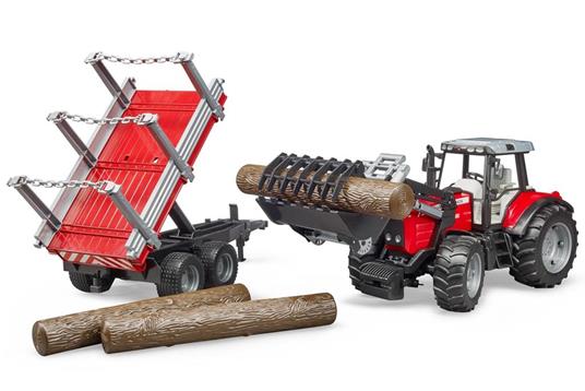 Trattore Massey Ferguson 7480 con rimorchio trasporto tronchi