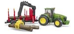 Trattore John Deere 7930 con benna e rimorchio trasporto tronchi