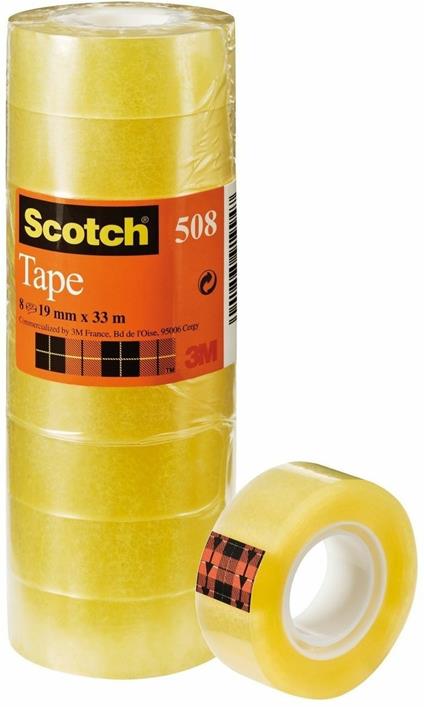 3M Post-it. Nastro Adesivo Scotch Trasparente Acrilico 19 mm x 33 m. 8 pezzi