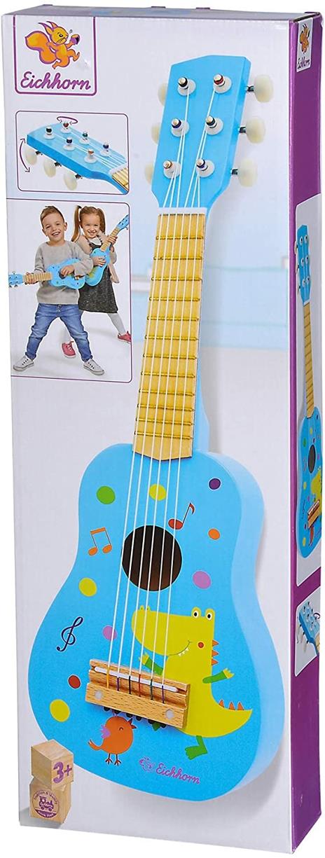 Eichhorn- Musik Holzgitarre Chitarra accordabile in Legno a Sei Corde, con Simpatico Animale, Lunghezza 54 cm, dai 3 Anni in su, Colore Azzurro/Naturale, 100003480