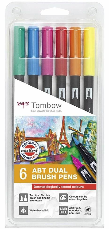 Pennarelli Tombow Dual Brush colori per la pelle. Set 6 colori (5 + 1 omaggio)